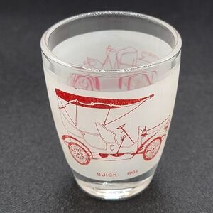 American Antique Car Frosted Vintage Shot Glass, Buick 1905/Mors 1908